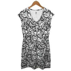 Title Nine Sheath Dress Size Small Black White Paisley Ruched V Neck Sleeveless - Picture 1 of 5