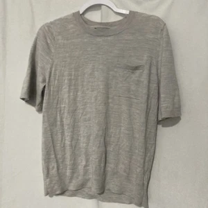 BANANA REPUBLIC Heather gray Merino wool short sleeve crew neck pullover top L - Picture 1 of 7