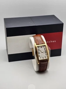 Seltene 2002 neue Tommy Hilfiger Herren Analog goldfarbene Uhr mit braunem Lederband - Bild 1 von 16