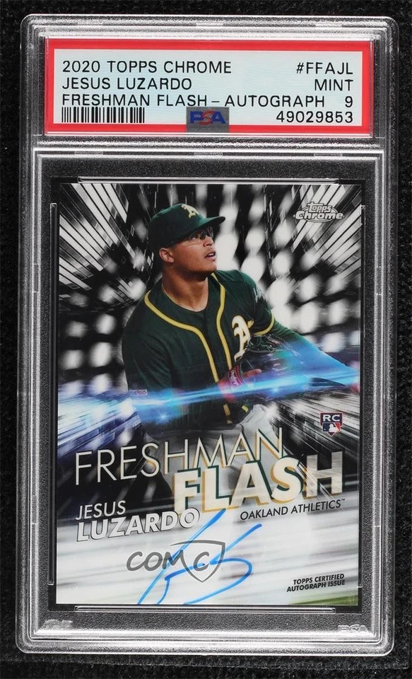 2020 Topps Chrome Freshman Flash /99 Jesus Luzardo PSA 9 MINT Rookie Auto RC - Image 1 of 2