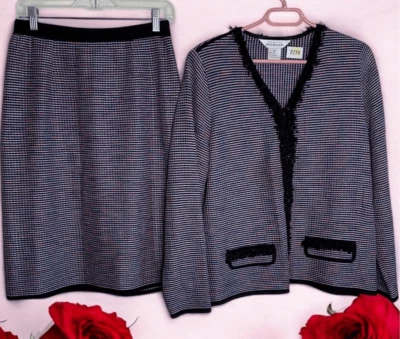 Traje de tweed Misook para mujer pequeño conjunto de 2 piezas falda blazer flecos carrera cápsula Foto 1 de 4