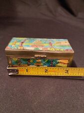 Vintage Chinese Brass Cloisonne Stamp Box Small Pill or Stash Box Pagoda