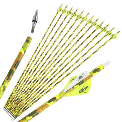 30" Carbon Arrow Archery SP500 Screw Tip Camo Shaft Compound Recurve Bow Hunting - Image 1 of 4