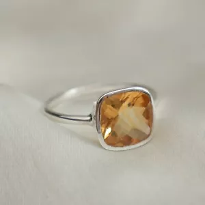 Gorgeous Natural Citrine Cushion Cut 925 Sterling Silver Engagement Ring - Picture 1 of 9