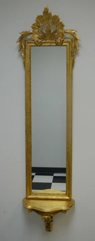 59-1/2" Long Vintage Gold Gilt Italian Mirror with Attached Wall Shelf Console Cover