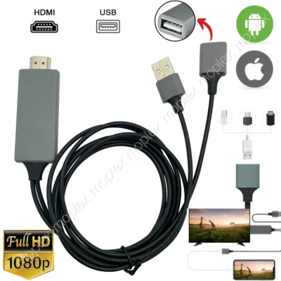 3FT 1080P USB HDMI Cable Phone To Digital TV HDTV AV Adapter For iPhone Android - Image 1 of 4