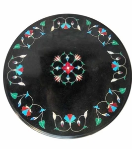 24 " Schwarz Marmor Pietradura Arbeit Kaffee Tischplatte Inlay Handmade Arbeit - Bild 1 von 1