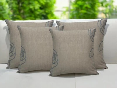 X4 CUSHION COVERS Beige Floral Duck Egg Subtle Rose Linen 18x18" - Image 1 of 4