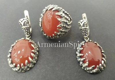 Pendientes Espíritu Armenio Plata 925 Anillo Mujer Joyería Cornalina Marrón Regalos Foto 1 de 4