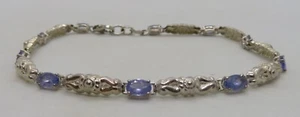Sterling silver & tanzanite vintage Art Deco antique link bracelet - Picture 1 of 16