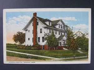 Norfolk Nebraska NE General Hospital View Vintage Antique Color Postcard 1915-30 - Picture 1 of 2
