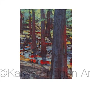 ACEO ATC Art Trading Card Print Signed Creek River Forest Trail Path Landscape - Picture 1 of 3