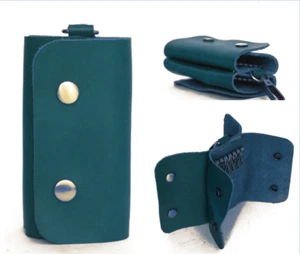 key bag case chain box genuine Cow Leather Pouch Customize handmade blue Z609 - Picture 1 of 3