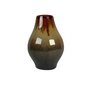 Jarrón Artístico Cerámica Bud Pequeño 4,5" Marrón Goteo Esmalte Mediados de Siglo - Imagen 1 de 11