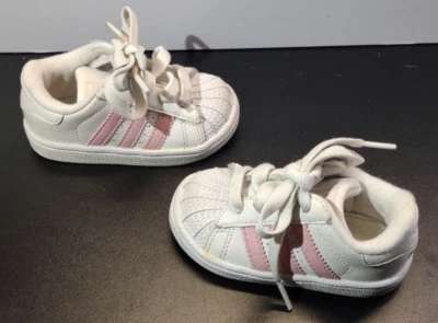 Adidas Originals суперзвезда ребенка ясельного возраста размер 5K белый розовый полоски туфли Baby кроссовок - Изображение 1 из 4