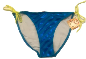 OP Blue Bikini Swim Bottoms Size L(11-13) Shimmer Stripes Tie String Sides LOGO - Picture 1 of 5