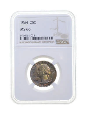 MS66 1964 Washington Quarter - Graded NGC Rainbow Toned *4390 - Image 1 of 3