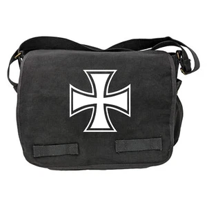 Charcoal Cotton Canvas Military Messenger Bag White Iron Cross - Picture 1 of 3