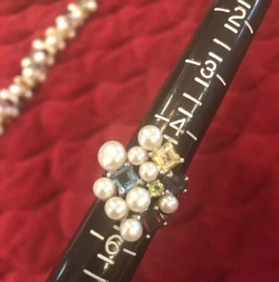 Sterling Multi Gemstone & Pearl Ring Size 5 925 - Image 1 of 4