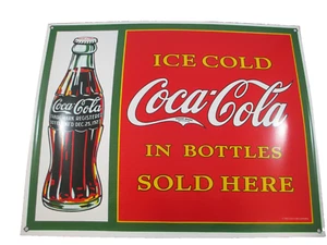 Coca-Cola Enamelware Sign Ice Cold In Bottles Retro Reproduction - Picture 1 of 4
