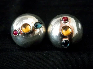 Beautiful Sterling Silver Colorful inlay Dome Stud Earrings #123 - Picture 1 of 5