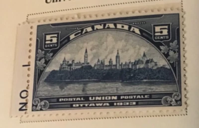 Canada Scott #202 202 5¢ Uiversal Postal Union MH with No 1 side tab intact - Image 1 of 4