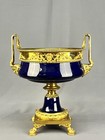 Antique French Sevres Style Cobalt-Blue Ormolu-Mounted Porcelain 16" Centerpiece