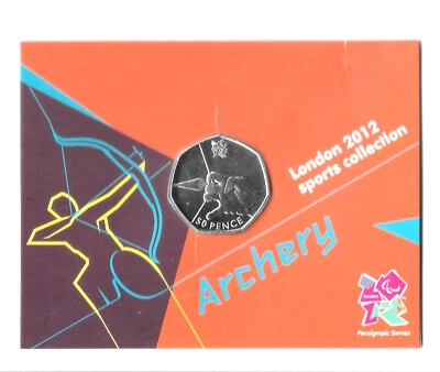 UK 50 PENCE 2011 BU Archery London Olympics 2012 Specimen In Coincard, Rare. B19 - Image 1 of 2