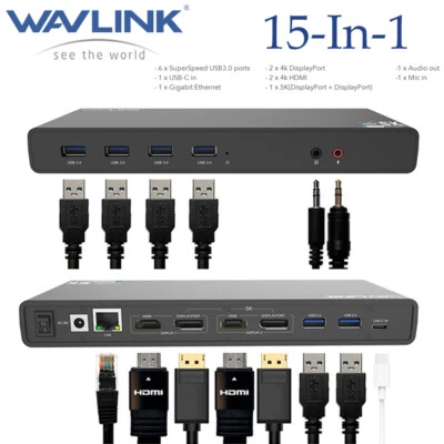 Laptop Docking Station Dual HDMI Hub Dual DP 4K Display Gigabit Ethernet USB3.0 - Bild 1 von 4