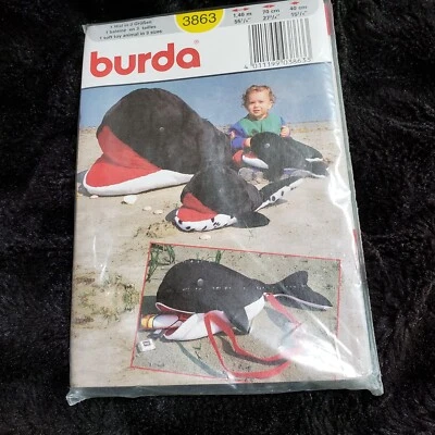 Burda 3863 Plush Whale in 3 sizes and Bag Backpack Sewing Pattern SEALED - Image 1 of 4