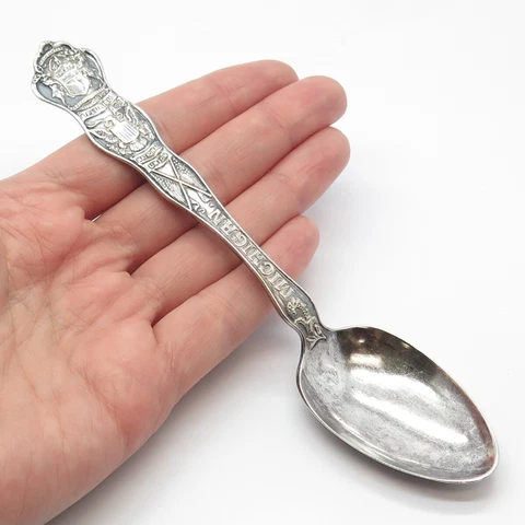 925 Sterling Silver Antique Wallace States & Cities "Michigan" Serving Spoon Cover