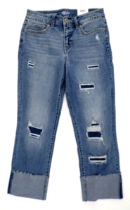NEW Style & Co Women's Destroyed Ripped Crop Straight Cuffed Blue Jeans Sz 6 NWT - Picture 1 of 9