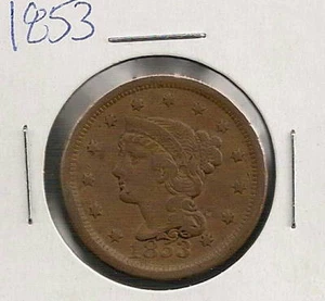 1853 Braided Hair Large Cent : Very Fine - Picture 1 of 2