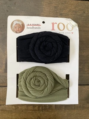 Roo set of Two Black and Green Twist Infant Toddler Girl Headbands 0-9 years - Image 1 of 2
