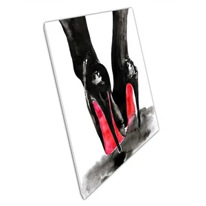 Elegant Black Leather High Heel with Red Sole Watercolor Fashion Illustration - Picture 1 of 10