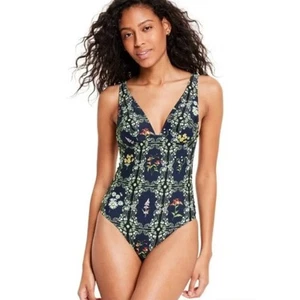 Agua Bendita x Target One-Piece Swimsuit – Navy Dainty Floral Tile Print, Size M - Picture 1 of 9