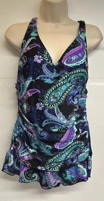 Vestido de baño Ocean Dream talla 8 negro cachemira verde azulado púrpura con falda 1 pieza Foto 1 de 4
