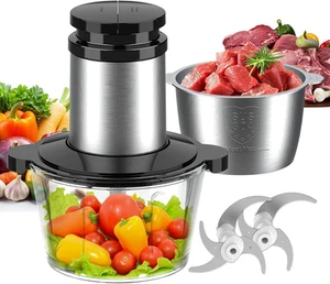 Food Processor with 2 Bowls(2L+2L), Food Chopper with 2 Sets Bi-Level Blades,... - Picture 1 of 12