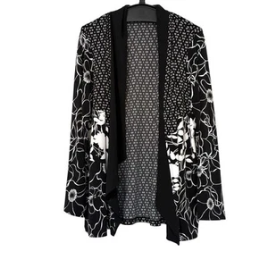 Susan Graver Black White Floral Open Front Cardigan Size 1X Preppy Classic - Picture 1 of 6
