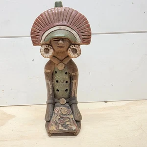Vintage Clay Flute Figurine Tribal Aztec Mayan Folk Art Terra Cotta Pottery 9” - Picture 1 of 12