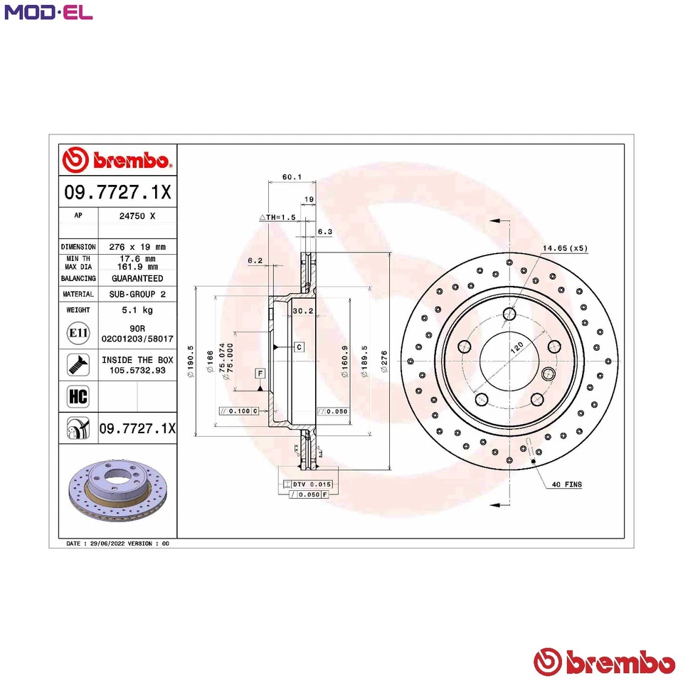 2x BRAKE DISC 09.7727.1X FOR BMW 3/E46/Convertible/Compact/E6 N46B18A N42B18 - Image 1 of 4