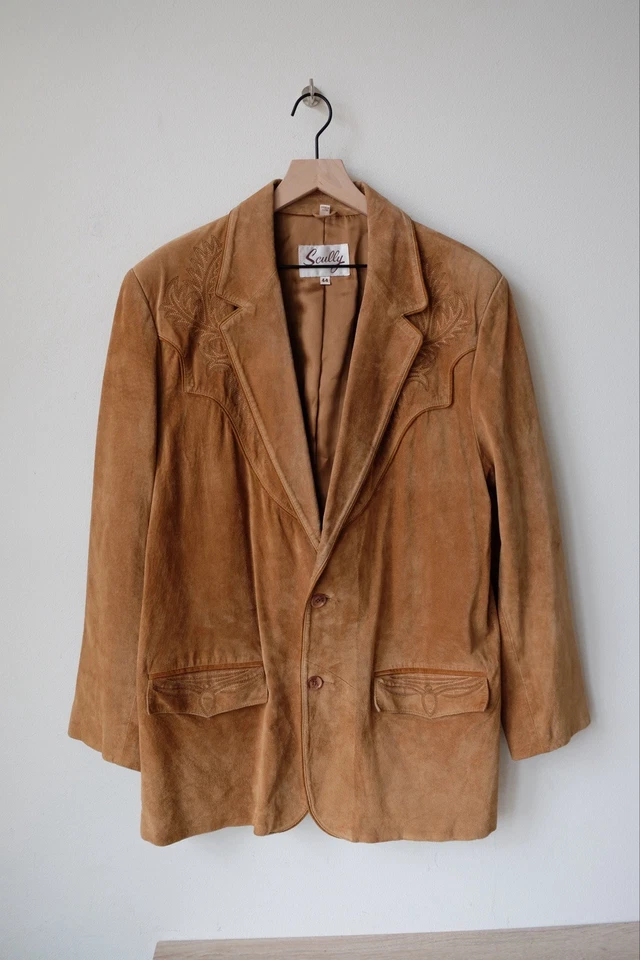 Blazer Scully Western Chaqueta Dos Botones Cuero Marrón Gamuza Talla 44 - Raro Foto 1 de 4