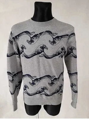 Hugo Boss Orange Gray Crew Neck Sweater With Wave Embroidery Men’s Size M - Image 1 of 4