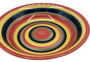 Tazón para servir pasta a rayas remolino 12" pintado a mano brillante multicolor núcleo de abuela - Imagen 1 de 7