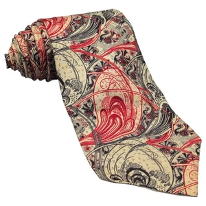 Cravatta Polo Ralph Lauren 55"x3,75" 100% seta rosso nero crema paisley art deco USA - Foto 1 di 8