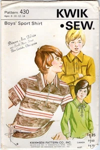 Kwik Sew Pattern #430 Boys Sport Shirts 3 Styles Ages 8-14 Uncut Vintage - Picture 1 of 5