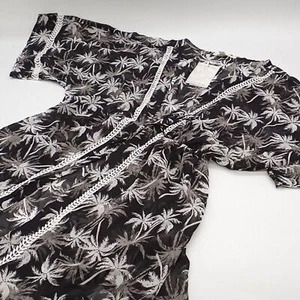 Miken Cover-Up Juniors Medium Palm Print Kimono Swim Sheer Black White M - Picture 1 of 11