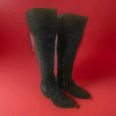Botas ocidentais sexy femininas FRYE camurça oleada preta acima do joelho! Tamanho 8 - Imagem 1 de 4