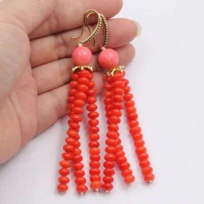 Brincos pendurados de coral rosa laranja GP CZ alavanca de pavimento nas costas feitos à mão - Imagem 1 de 4