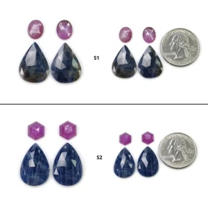 100% Natural Unheated Multi Sapphire Bi-Color Rose Cut Pear Shape 4pcs - Imagen 1 de 3